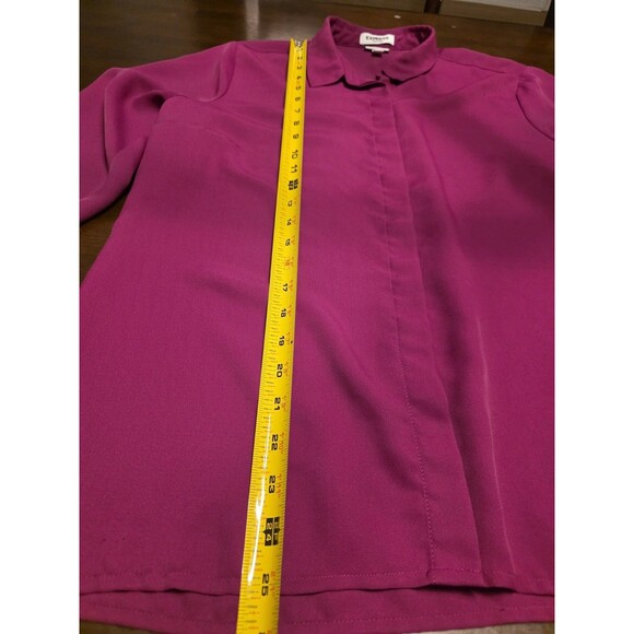 Express Portofino Blouse Button Down Long Sleeve Shirt L Slim Fit Career Magenta - Picture 5 of 7